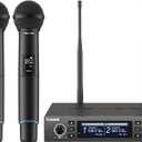 TONOR Wireless Microphone System, Auto Scan & Pair Professional Rechargeable Wireless Mic, 2x100 UHF Metal Cordless Dynamic Mic Set for Karaoke, Church, Singing, Wedding, Meeting, DJ, 328ft TW750