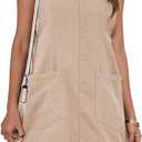 Womens Overalls Denim Dress Loose Casual Sleeveless Mini Pinafore Jean Romper Summer 2025 Outfits High Roller Skirtall Khaki (Beige, L)