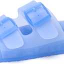 FUNKYMONKEY Women's Comfort Slides Double Buckle Adjustable EVA Flat Sandals (9, Light Blue/Mkls)
