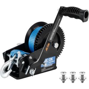 AC-DK 3500lbs Heavy Duty Boat Trailer Winch with 32FT Strap2-Way Ratchet 4:1/8:1 Gear Trailer WinchPortable Hand Crank Winch for Boat, Truck, Trailer, RV, ATV, Jet Ski