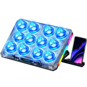 Laptop Cooling Pad with 12 Quiet Fans, Slim Portable for 12-17.3 Inch Laptop Cooler Stand with 5 Height Adjustable, Ergonomic Gaming Cooling Fan Pad with Two USB Ports & Phone Holder (Gear)
