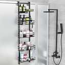 Orimade Over the Door Shower Caddy Adjustable 5 Tier Black,Bathroom Hanging Organizer Shelf Rustproof with 4 Hooks,Shower Basket with Soap Holder and Suction Cup