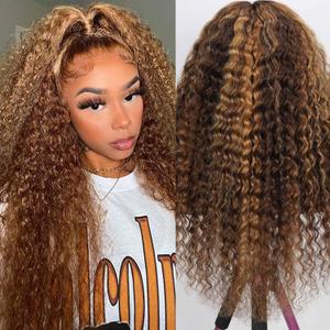 250 Density Honey Blonde Ombre Highlight Lace Front Wig Human Hair 13x6 Deep Wave HD Lace Frontal Wigs Pre Plucked 100% Human Hair Wigs with Natural Hairline 20Inch