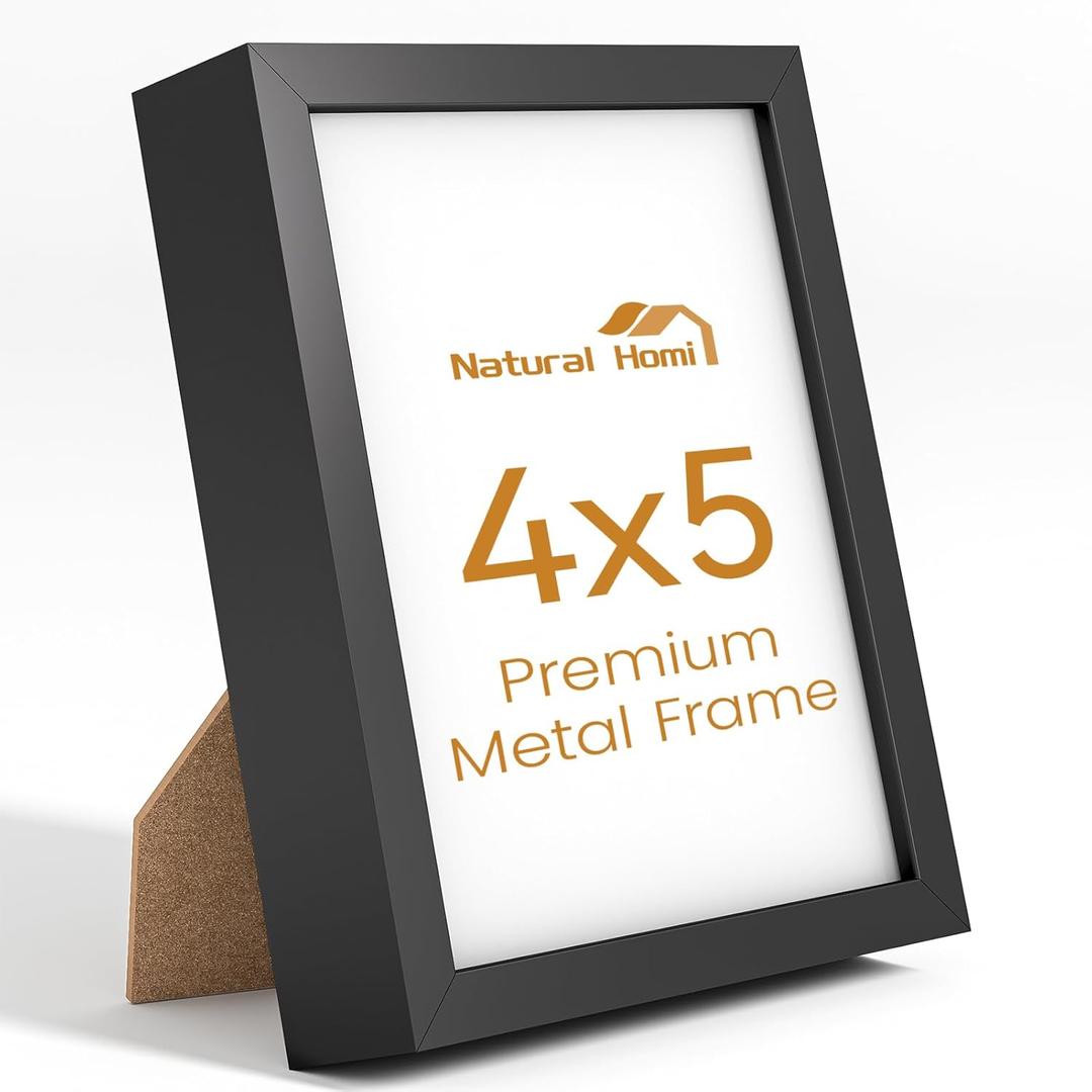 4x5 Aluminum Metal Picture Frame,Tempered Glass Black Photo Frame 4x5 for Family Photo,Posters,Art,Document to Wall Mount Horizontally or Vertically