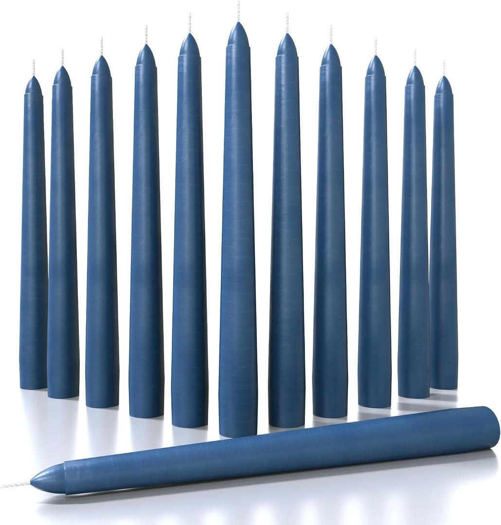 CANDWAX 8 inch Tapered Candles - Set of 12 Dripless Dinner Candles - Dark Blue