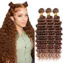 Light Brown Bundles Human Hair Color #30 Deep Wave Bundle 12 14 16 Inch Unprocessed Virgin Hair 150g/3 Bundles Brown Deep Wave Bundle Hair Weave