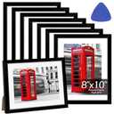HOMERHYME 8x10 Picture Frame Set of 7, Black Photo Frames for Tabletop or Wall Display, Fits Pictures 5x7 with Mat or 8x10 Without, Frame Collage with HD Plexiglass for Home Wall Decor, with Gadget