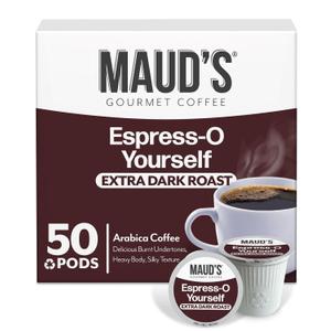 Maud's Espresso Roast Coffee Pods, 50ct, Dark Roast Coffee in Single Serve Pods  100% Arabica Coffee, Compatible with Keurig K Cups Maker