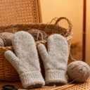IZUS Women Winter Warm Cold-Weather-Mittens Acrylic-Wool Thick-Knitted-Crochet-Gloves Spring S/M (Gray)