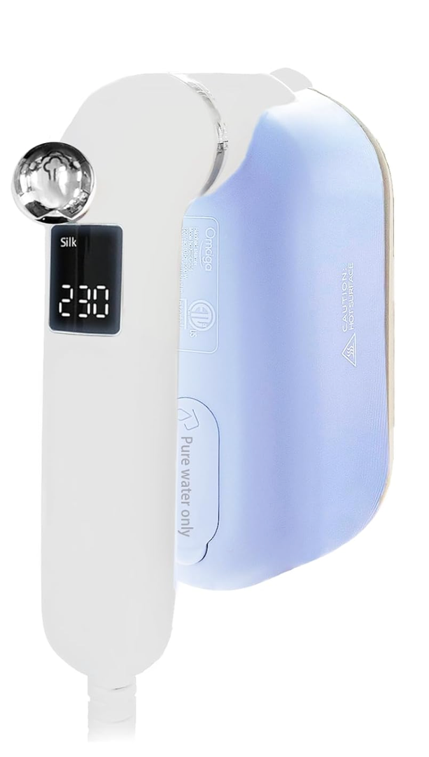 OMAIGA Steamer & Iron for Clothes, 1500W 2in1 Portable handheld Steamer Travel Clothes Steamer, 5 Modes with LCD Display, 30s Fast Heatup, 180° Swivel Handle, Powerful Wrinkle Remover, Blue