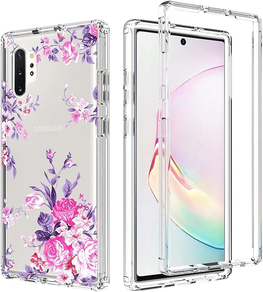 for Galaxy Note 10 Plus 5G, Crystal Clear Case, TPU 360Full Body Shockproof Hybrid Phone Case for Samsung Galaxy Note 10 Plus Rose Flower