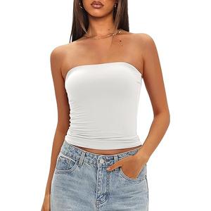 Darong Womens Padded Tube Tops Bulit in Bra Strapless Crop Tops Bandeau Double Lined Basic Going Out Tank Top Size S Color white