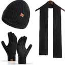Winter Hats Scarf Set for Men Touchscreen Gloves Warm Knit Beanie Hat Scarves with Fleece Lined Cap (Black)