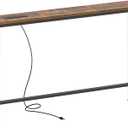 SUPERJARE 5.7 Inch Console Table with Outlet, Sofa Table, Behind Couch Table, 5.7 x 39.4 x 29.7 Inches, Metal Frame, for Living Room, Hallway, Rustic Brown