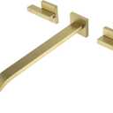 Wall Mount Tub Filler Brushed Gold Bathtub Faucet Extra Long 11.8" Bath Tub Faucet Set High Flow 2 Handle Wall Mounted Bathtub Faucets, BY005TG