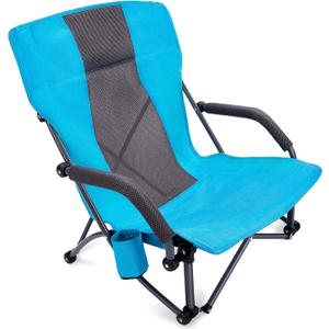 G4Free Low Sling Folding Beach Camping Chairs Compact Concert Lumbar Back Support with Carry Bag Blue