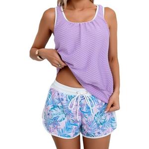 Aidonger Tankini Swimsuit for Women Modest Two Piece Bathing Suit Scoop Neck Swim Suits with Boy Shorts M