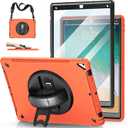 Case for iPad Pro 12.9 2nd Generation 2017 & 2015 1st Generation, Heavy Duty Rugged Shockproof Protective Cover w/ 360 Rotatable Stand + Handle Hand & Shoulder Strap + Pencil Holder-Orange
