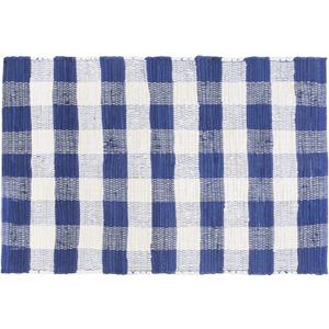 GLAMBURG Cotton Buffalo Check Plaid Washable, Handwoven Checkered Welcome Door Mat 18x30 for Kitchen Bathroom Outdoor Porch Laundry Living Room, Farmhouse Reversible Rag Rug Blue White