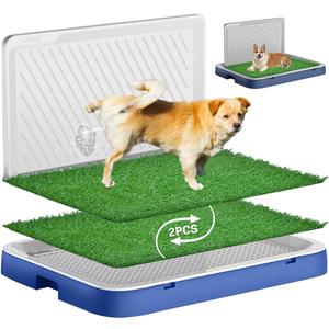 PETILALA Grass Pad for Dogs with Tray&Pee Baffle,24.8x19.3in 2pcs Artificial Grass for Indoor Small Medium Dogs/Puppy Up to 70lbs Potty Training,Reusable Fake Turf for Dog Pee On