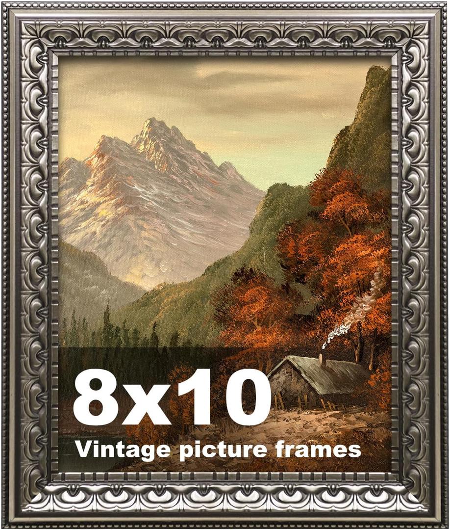 8x10 Vintage Picture Frames, Antique Picture Frame,Ornate Picture Frame for Wall Decor,1 Pack Silver Frame,Silver