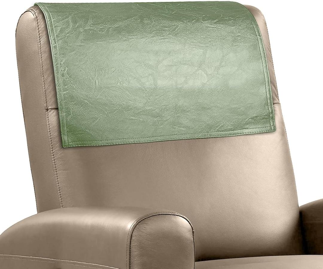 Recliner Headrest Protector Faux Leather Headrest Cover for Recliner Chair Couch Headrest Cover for Furniture Sofa Protector Chair Arm Covers for Home Office 17 x 27In(Mint Green) (Hook & Loop Strips)
