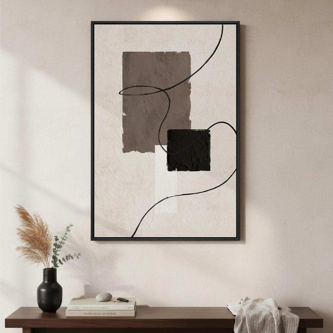 Framed Black and White Neutral Abstract Wall Art, Modern Canvas Prints Paintings Artwork for Walls, Minimalist Beige Brown Block Pictures for Living Room Bedroom Dining Entryway Wall Decor 24x36 In