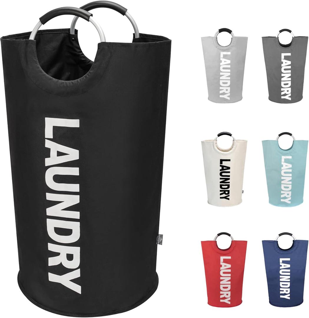 DOKEHOM 90L Large Laundry Basket, Collapsible Laundry Bag, Freestanding Tall Clothes Hamper, Foldable Washing Bin  (Black)