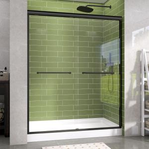 GETPRO Shower Door Double Sliding 57-60 in. W x 72 in. H Semi-Frameless Bypasss Bathroom Glass Shower Sliding Doors,1/4 inch Clear Tempered Glass Door for Walk-in Shower Matte Black