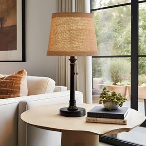 Oneach 19.5" Small Table Lamp for Bedroom - Bedside Lamps for Nightstand, Black Table Lamp for Living Room with Fabric Shade, Desk Reading Lamp for Kids Room Living Room Office Dorm