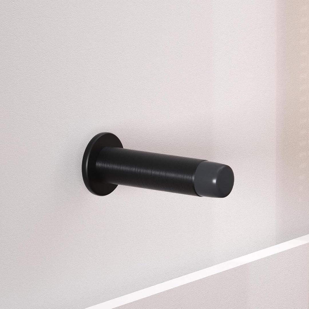 HOMOTEK 4 Pack Heavy Duty Solid Rigid Door Stops Bumper Sound Dampening Door Stoppers with Soft Rubber Tip, Zinc Die Cast DoorStops Wall Protector 2.8" DoorStoppers, Black