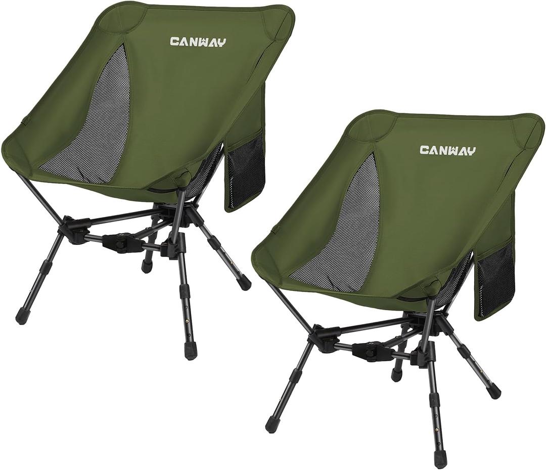 CANWAY Portable Camping Chair, Ultra-Compact and Lightweight Folding Chair for Camping, Beach, Picnic, Lawn Concerts, Hiking, Backpacking, Adjustable Height (Army Green-2 Pack)