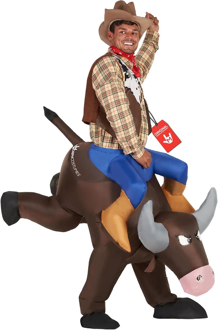 Morph Inflatable Bull Costume Adult, Bull Costume for Adults, Inflatable Rider Costumes, Blow Up Costumes for Adults, One Size
