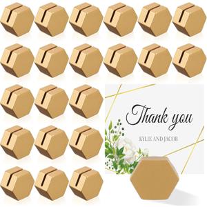 Ripeng 24 Pcs Gold Table Number Holders Wooden Place Card Holder Bulk Mini Hexagon Table Top Stand for Wedding Photo Menu Clips Display Office Banquet Birthday Party Restaurant