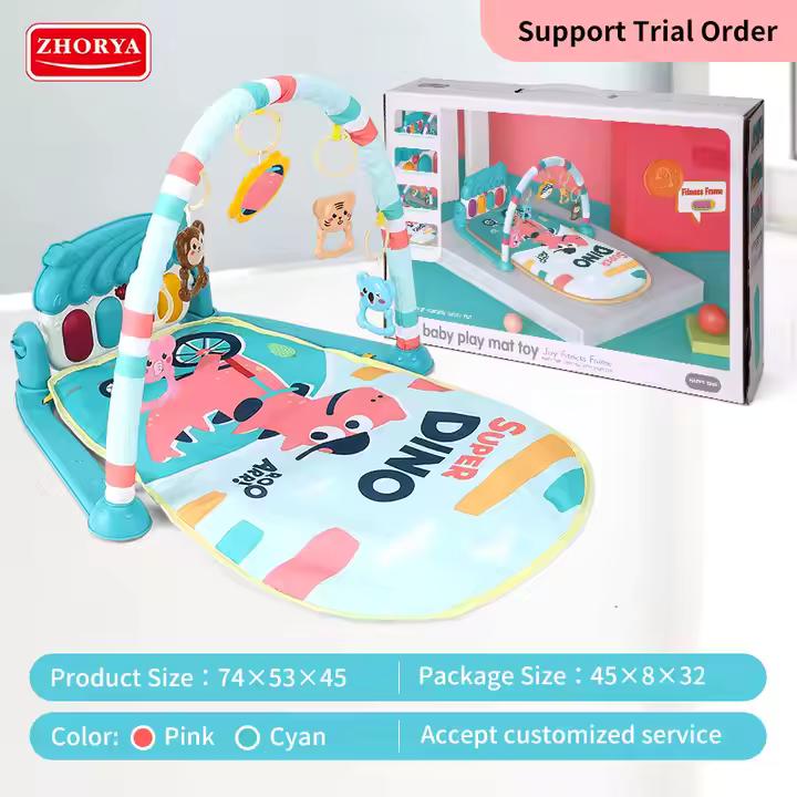 Baby Play Mat Gym,Funny Play Piano Tummy Time Activity Mat with 5 Infant Sensory Toys & 4 Wrist Rattle Socks, Boy & Girl Gifts for Newborn 0 to 3 6 9 12 Months(Blue)