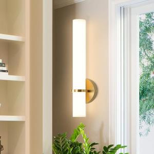 LED Dimming Wall Sconces 8W, 3000K Warm Lights Dimmable, White Lampshade Bathroom Vanity Lighting Wall Light Fixtures for Bedroom Dining Living Hallway, Antique Gold