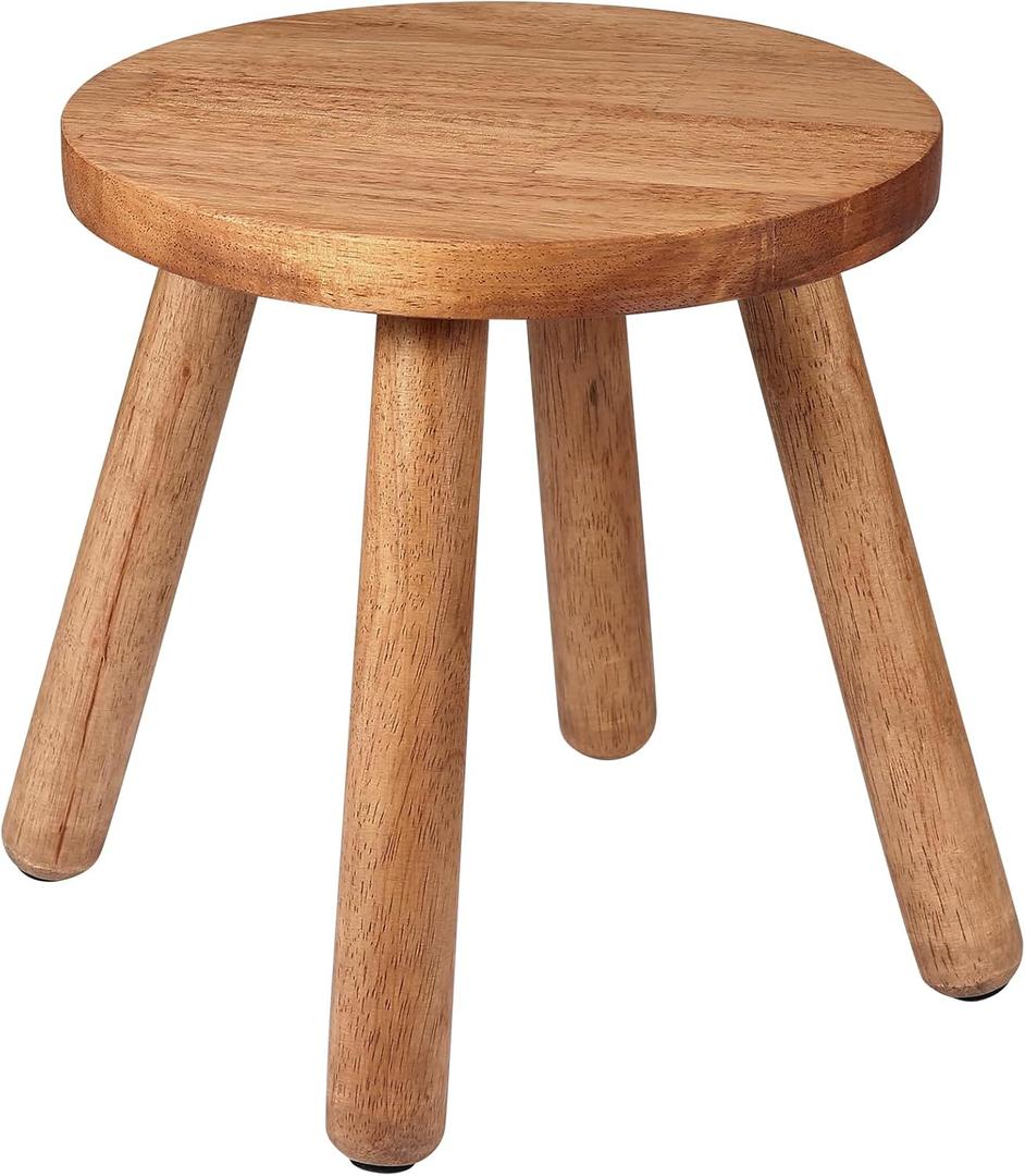 Wesketch Round Solid Wooden Step Stool, Indoor Plant Stand, Wood Legs Detachable for Plant Stand, Stable 11.8 InchTall Flower Holder for Heavy Pots, Gardening Display for Decor Living Room Patio -Walnut