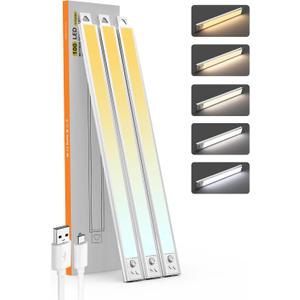 20 Inch Under Cabinet Lighting, 3Pack 5CCT Dimmable Closet Lights, Motion Sensor LED Lights of Battery Operated, Rechargeable Under Counter Light for Kitchen, Stairs, Bedroom, Wardrobe