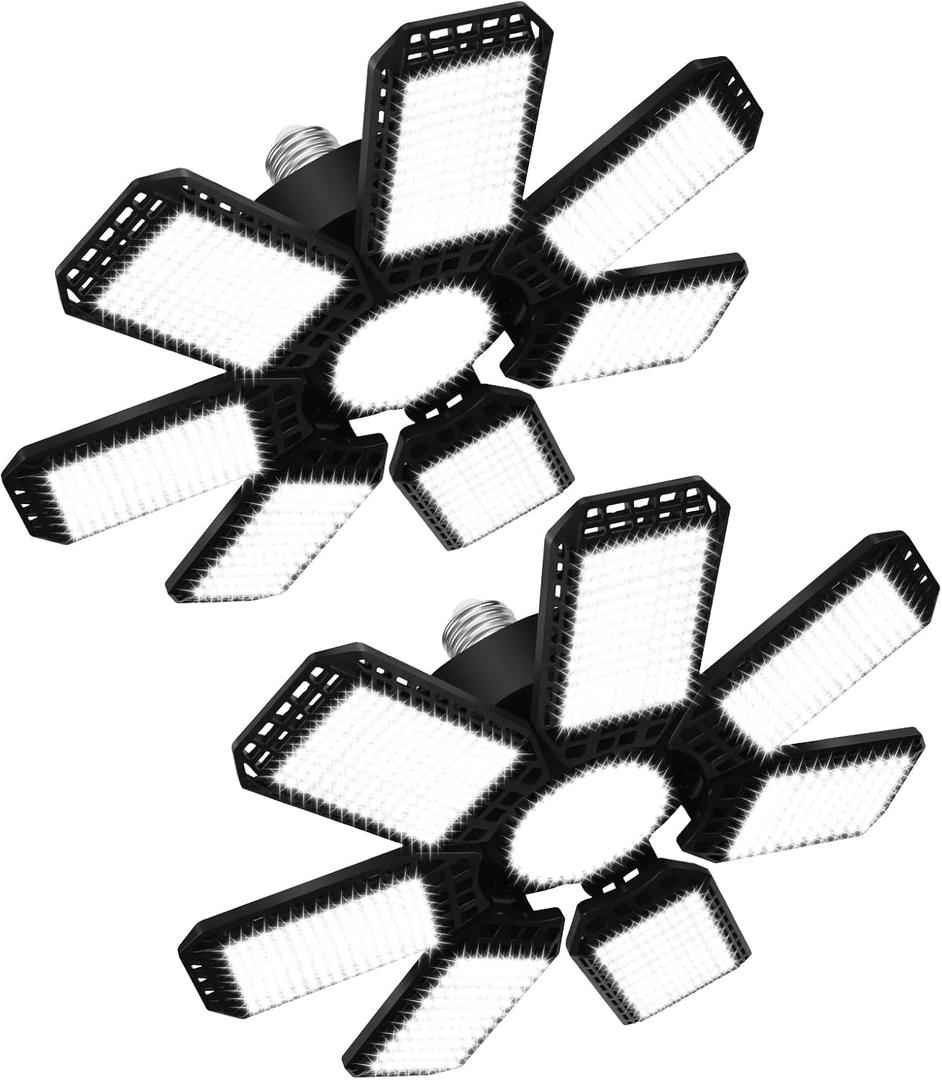 2 Pack LED Garage Light, 240W 24000LM 6500K LED Shop Lights, Garage Lights Ceiling Led with 7+1 Deformable Panels, E26/E27 Bulb Socket Lighting for Shop, High Bay, Attic, Basement, Warehouse