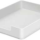 Letter-Size Desk Drawer Organizer, A4 Plastic Paper Tray, Stackable File Holder for Office, School, Home Storage (White)