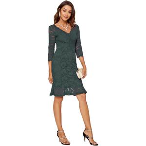 Atnlewhi Womens 3/4 Sleeve Slim Fit Lace Cocktail Dresses Party Wedding Guest V Neck Formal Evening Bodycon Dress, Large