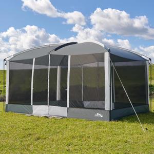 Screen House Tent 13x9ft Screen Room Mesh Gazebos w/ 2 Magnetic Doors, Included Projection Screen, Camping Tent Screened Canopy Shelter for Outdoor Patios Backyards Activities (Gray), Large