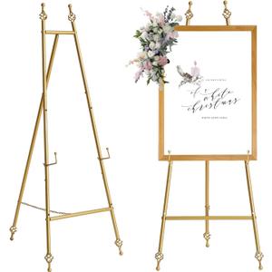 Iron Adjustable Arts & Crafts Easels,Metal Easel Stand with Chain Support for Mirror,58 Inch Floor Easels for Display Wedding Sign(Gold)