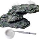 PINVNBY Basking Platform for Turtles Tortoise Dock Resin Resting Rock Reptile Habitat Climbing Ornament Floating Ledge Aquarium Decoration with 2 Pcs Suction Cups for Frogs, Newts,Lizard(3 Pcs) (Bronze)