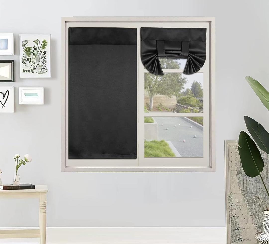 PI Blackout Curtain, Privacy Thermal Insulated French Door Curtain for Glass/Classroom/Sliding Door - Tie up Shade 1 Panel (W34XL40, Black) (34"W x 40"L (Pack of 1))