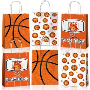 JOYGATHER 24 Pcs Basketball Party Favors Bags with Handles, Basketball Goodie Gift Candy Treat Snack Bags with 3 Different Types for Birthday Party Supplies