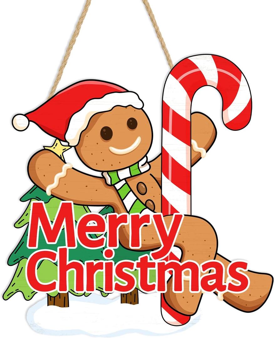 Christmas Gingerbread Welcome Sign for Front Door Decor Gingerbread Door Sign Wreath Candy Cane Wooden Hanging Plaque Farmhouse Rustic Outdoor Wall Decoration for Home Porch Yard Winter Decor