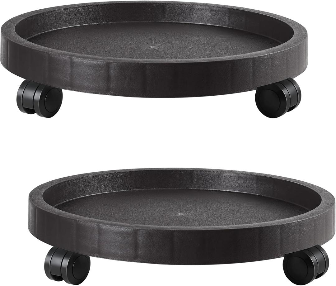 2 Pack of 11 Inch Planter Caddies Rolling Saucer Caddy with Wheels, Heavy Duty Wheeled Stand for Potted Plant, Round Coaster Roller Base Tray with Casters, Flower Pot Dolly Holder for Indoor Outdoor (Brown)