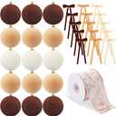 Syhood 15 Pcs 3.15" Christmas Velvet Balls Ornaments with 30 Flocked Bows 1 Vintage Ribbon Velvet Neutral Christmas Tree Decoration for Xmas Holiday Decor(Coffee/Khaki/White)