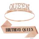 Ondder Rose Gold Birthday Tiara and Sash for Women Sparkle Birthday Queen Sash and Crown Shiny Queen Crowns and Tiaras for Women Birthday Party Decorations Gifts for Her Birthday Queen Party Supplies